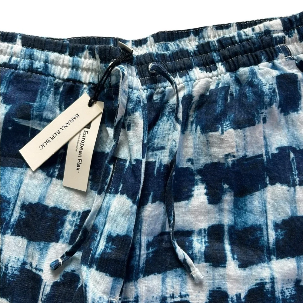 Banana Republic 100% LINEN WIDE LEG ANKLE PANT NWT Blue Shibori size L Coastal